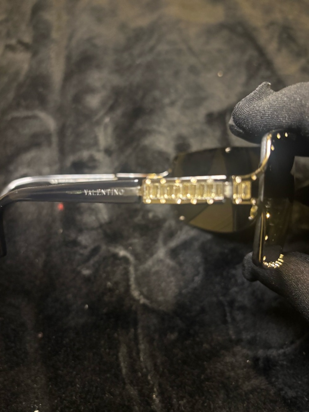 Valentino Black Shield Sunglasses with crystal Stud Accents - Picture 2 of 6